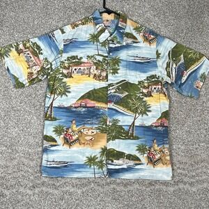 Reyn Spooner Hawaii Shirt Mens Large Blue Button Up Shirt Tropical Short Sleeve